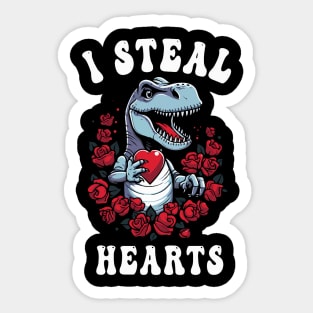 Boys Valentines Day Dinosaur I Steal Hearts Men Love T Rex Sticker